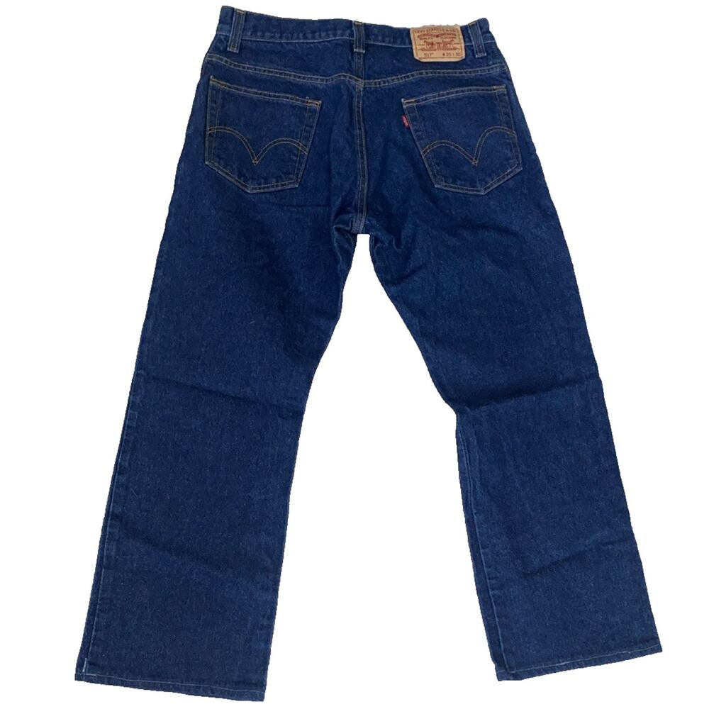 Levis 517 Jeans Men Boot Cut Blue Dark Wash Denim Cotton 35x30 Hemmed Leg 28"